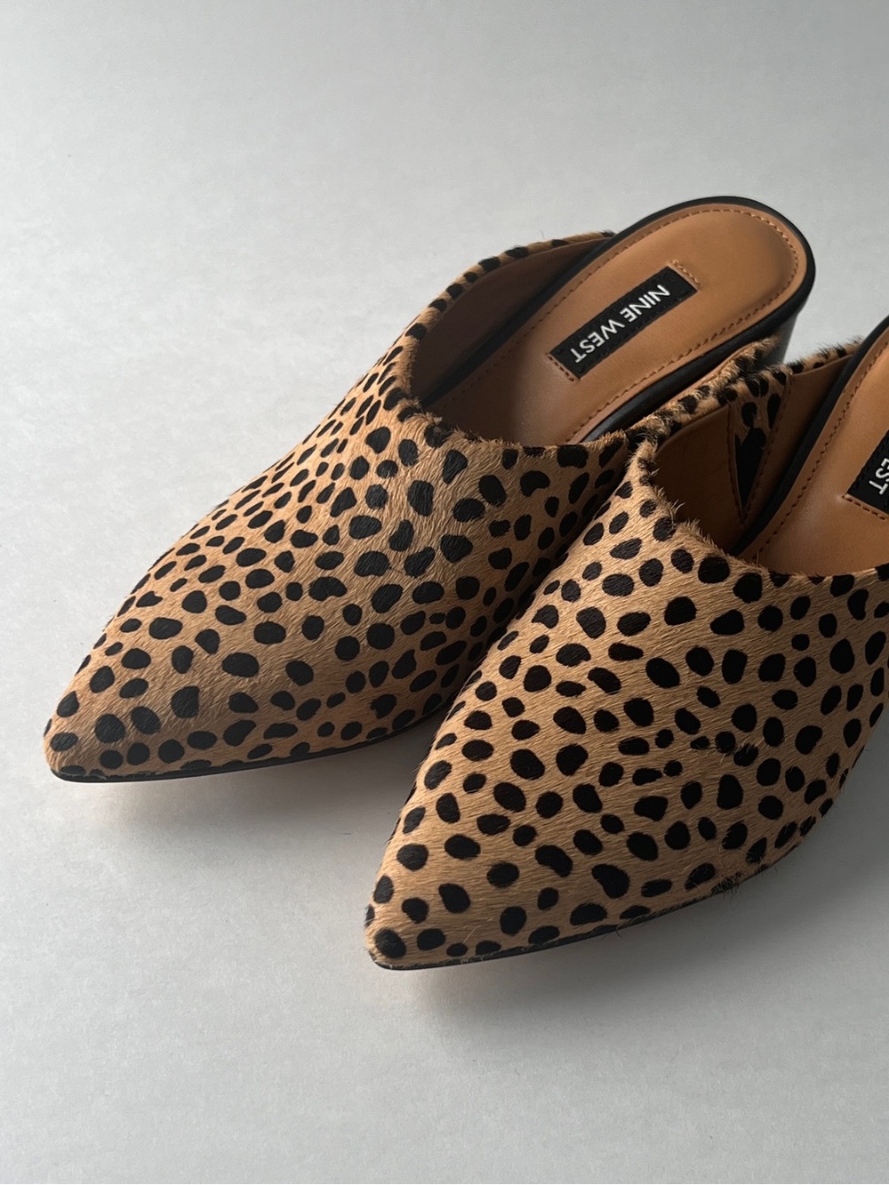 Nine West Leopard-Print Pointed-Toe Mules in Tan & Black - Picture 12 of 16